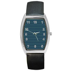 Clovers On Dark Blue Barrel Style Metal Watch by PhotoNOLA