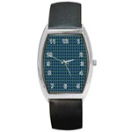 Clovers On Dark Blue Barrel Style Metal Watch Front