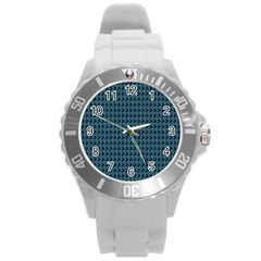 Clovers On Dark Blue Round Plastic Sport Watch (l) by PhotoNOLA