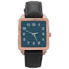 Clovers On Dark Blue Rose Gold Leather Watch  by PhotoNOLA