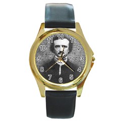 Edgar Allan Poe  Round Gold Metal Watch by Valentinaart