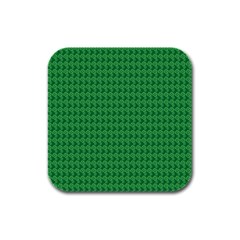 Clovers On Dark Green Rubber Square Coaster (4 Pack) 