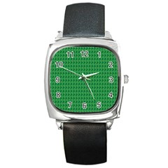 Clovers On Dark Green Square Metal Watch by PhotoNOLA