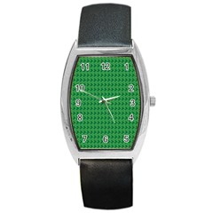 Clovers On Dark Green Barrel Style Metal Watch by PhotoNOLA