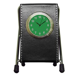 Clovers On Dark Green Pen Holder Desk Clocks by PhotoNOLA