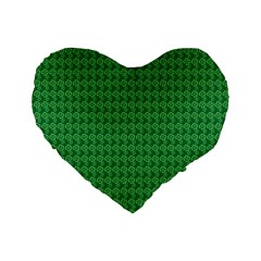 Clovers On Dark Green Standard 16  Premium Heart Shape Cushions by PhotoNOLA