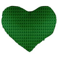 Clovers On Dark Green Large 19  Premium Heart Shape Cushions by PhotoNOLA