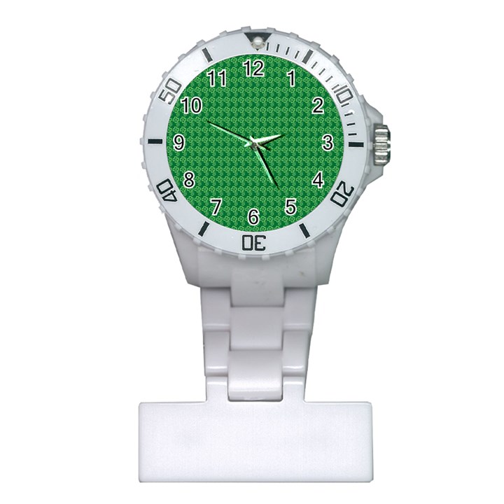 Clovers On Dark Green Plastic Nurses Watch