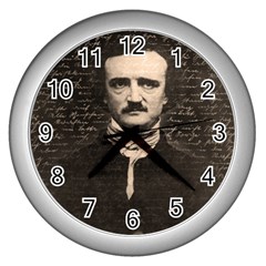 Edgar Allan Poe  Wall Clocks (silver)  by Valentinaart