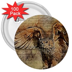 Vintage Owl 3  Buttons (100 Pack)  by Valentinaart