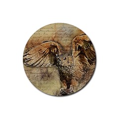 Vintage Owl Rubber Coaster (round)  by Valentinaart