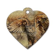 Vintage Owl Dog Tag Heart (one Side) by Valentinaart