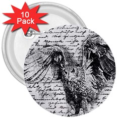 Vintage Owl 3  Buttons (10 Pack)  by Valentinaart