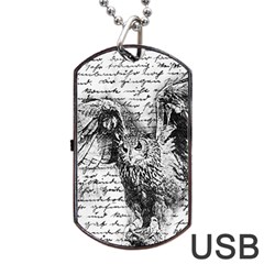 Vintage Owl Dog Tag Usb Flash (one Side) by Valentinaart