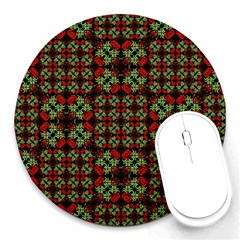 Asian Ornate Patchwork Pattern Round Mousepads by dflcprints