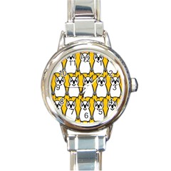 Yellow Owl Background Round Italian Charm Watch by Simbadda