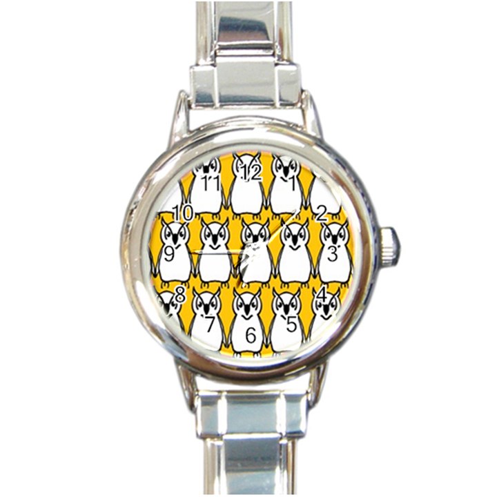 Yellow Owl Background Round Italian Charm Watch