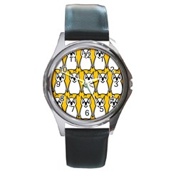 Yellow Owl Background Round Metal Watch by Simbadda