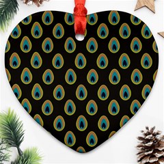 Peacock Inspired Background Heart Ornament (two Sides) by Simbadda