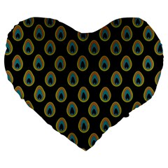 Peacock Inspired Background Large 19  Premium Heart Shape Cushions by Simbadda