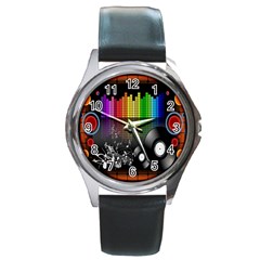 Music Pattern Round Metal Watch by Simbadda