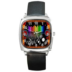 Music Pattern Square Metal Watch by Simbadda