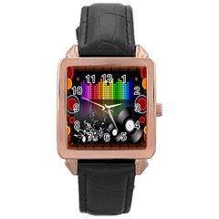 Music Pattern Rose Gold Leather Watch  by Simbadda