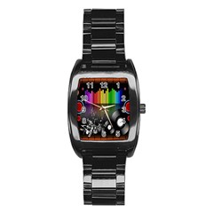 Music Pattern Stainless Steel Barrel Watch by Simbadda