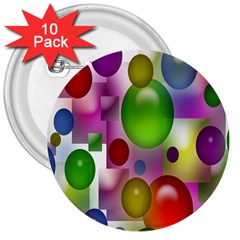 Colorful Bubbles Squares Background 3  Buttons (10 Pack)  by Simbadda