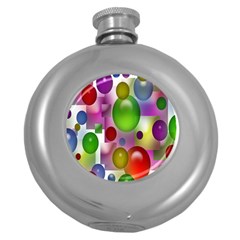 Colorful Bubbles Squares Background Round Hip Flask (5 Oz) by Simbadda