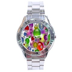 Colorful Bubbles Squares Background Stainless Steel Analogue Watch by Simbadda