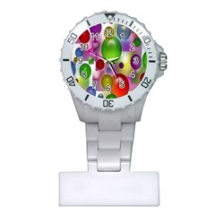 Colorful Bubbles Squares Background Plastic Nurses Watch by Simbadda