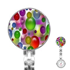 Colorful Bubbles Squares Background Stainless Steel Nurses Watch by Simbadda