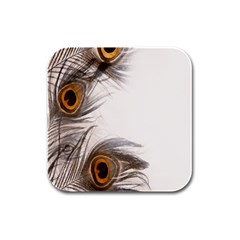 Peacock Feathery Background Rubber Square Coaster (4 Pack)  by Simbadda