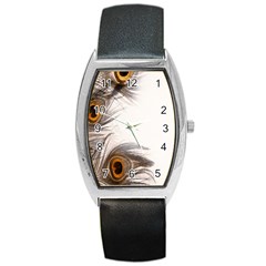 Peacock Feathery Background Barrel Style Metal Watch by Simbadda