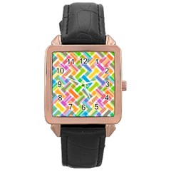 Abstract Pattern Colorful Wallpaper Rose Gold Leather Watch  by Simbadda