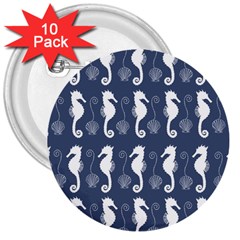 Seahorse And Shell Pattern 3  Buttons (10 Pack)  by Simbadda