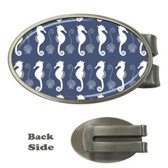 Seahorse And Shell Pattern Money Clips (oval)  by Simbadda