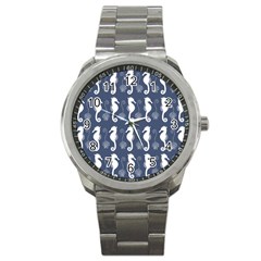 Seahorse And Shell Pattern Sport Metal Watch by Simbadda