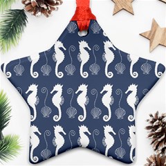 Seahorse And Shell Pattern Star Ornament (two Sides) by Simbadda