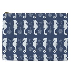 Seahorse And Shell Pattern Cosmetic Bag (xxl)  by Simbadda