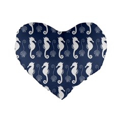 Seahorse And Shell Pattern Standard 16  Premium Heart Shape Cushions by Simbadda