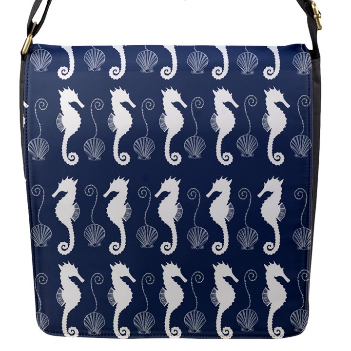 Seahorse And Shell Pattern Flap Messenger Bag (S)