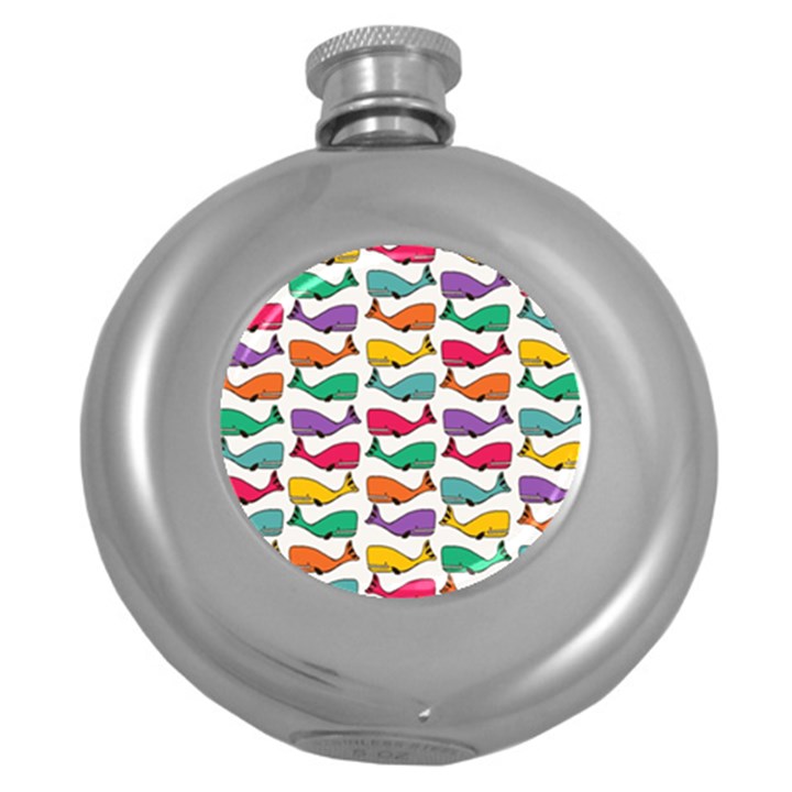 Small Rainbow Whales Round Hip Flask (5 oz)