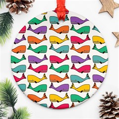 Small Rainbow Whales Round Ornament (two Sides) by Simbadda