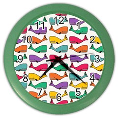 Small Rainbow Whales Color Wall Clocks by Simbadda