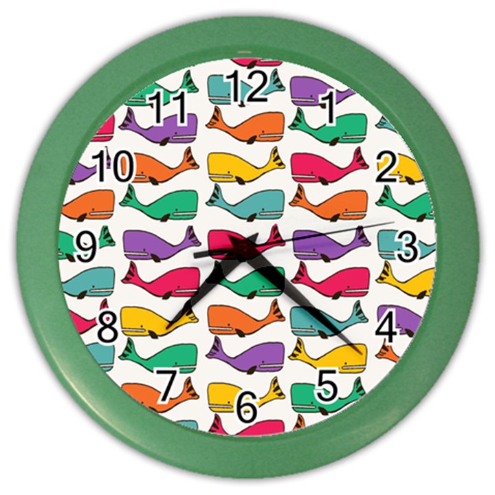 Small Rainbow Whales Color Wall Clocks