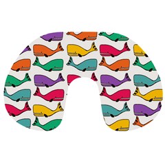 Small Rainbow Whales Travel Neck Pillows by Simbadda