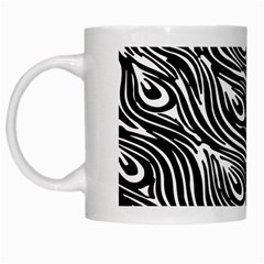 Digitally Created Peacock Feather Pattern In Black And White White Mugs by Simbadda