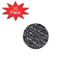 Digitally Created Peacock Feather Pattern In Black And White 1  Mini Buttons (10 Pack)  by Simbadda